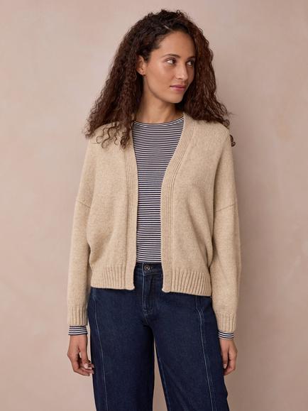 Celtic & Co. Weekend Geelong Wool Open Neck Cardigan, Oatmeal Marl, Oatmeal Marl