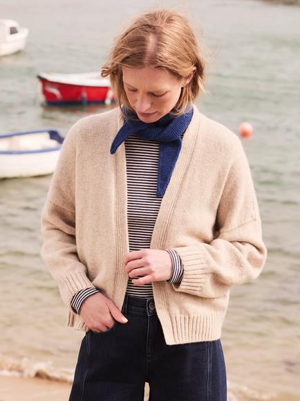 Celtic & Co. Weekend Geelong Wool Open Neck Cardigan, Oatmeal Marl - view 2, Oatmeal Marl