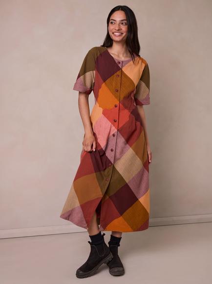 Celtic & Co. Check Bias Cut Midi Dress, Multi, Multi