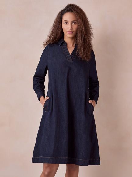 Celtic & Co. Collared Denim Shift Dress, Dark Wash, Dark Wash