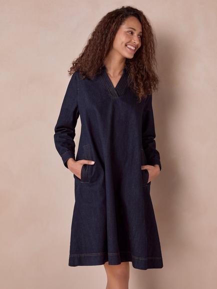 Celtic & Co. Collared Denim Shift Dress, Dark Wash - view 2, Dark Wash