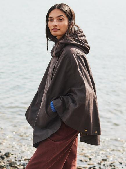 Celtic & Co. Waterproof Waxed Cotton Cape, Dark Brown - view 2, Dark Brown