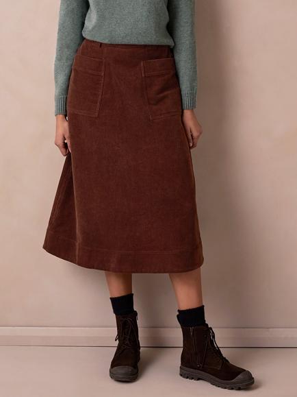 Celtic & Co Cotton Rich A-Line Midi Utility Cord Skirt, Chocolate, Chocolate