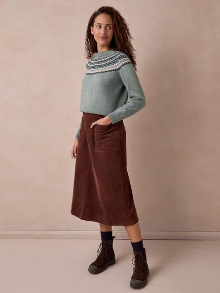 Celtic & Co Cotton Rich A-Line Midi Utility Cord Skirt, Chocolate - view 2, Chocolate