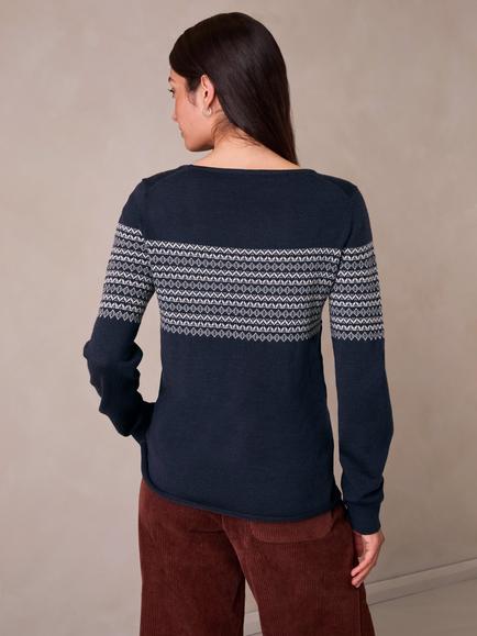 Celtic & Co Merino Wool Fair Isle Boat Neck Jumper, Blue - view 2, Icelandic Blue