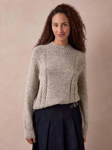 Celtic & Co. Wool Gansey Cable Knit Jumper, Undyed Taupe, Undyed Taupe