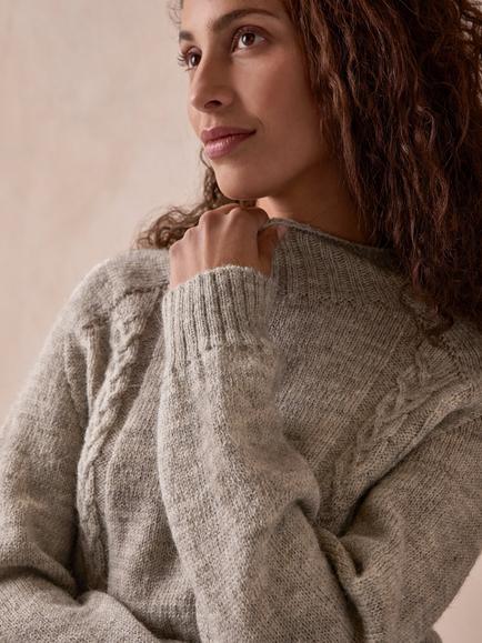 Celtic & Co. Wool Gansey Cable Knit Jumper, Undyed Taupe - view 2, Undyed Taupe
