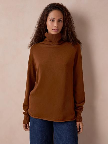 Celtic & Co. Geelong Wool Supersoft Slouch Roll Neck Jumper, Toffee, Toffee