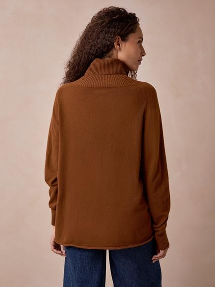 Celtic & Co. Geelong Wool Supersoft Slouch Roll Neck Jumper, Toffee - view 2, Toffee