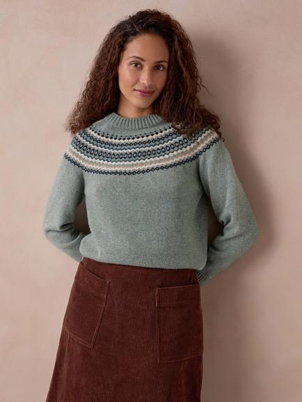 Celtic & Co. Wool Ditsy Fair Isle Yoke Jumper, Dark Skylight, Dark Skylight
