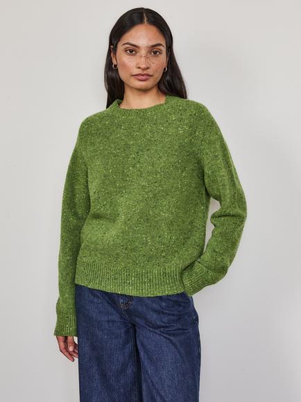 Celtic & Co. Wool Donegal Saddle Shoulder Crew Neck Jumper, Fern Green, Fern Green