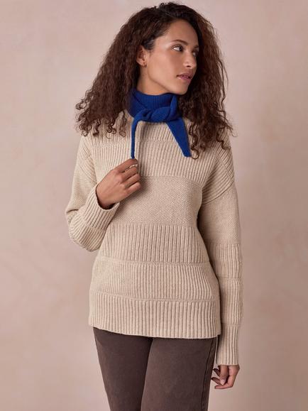 Celtic & Co. Multi-Stitch Funnel Neck Jumper, Ecru, Ecru