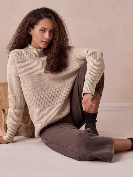 Celtic & Co. Multi-Stitch Funnel Neck Jumper, Ecru - view 2, Ecru