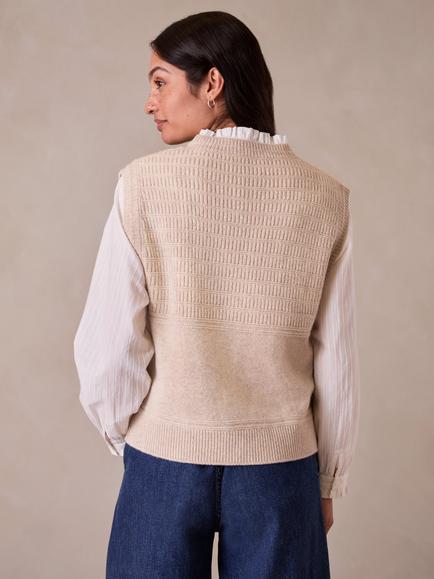 Celtic & Co. Gansey Stitch Sleeveless Knit Top, Ecru - view 2, Ecru