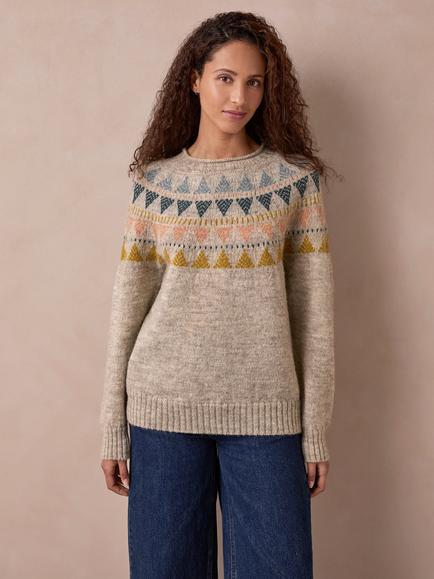 Celtic & Co. Wool Geo Fair Isle Yoke Jumper, Oatmeal, Oatmeal