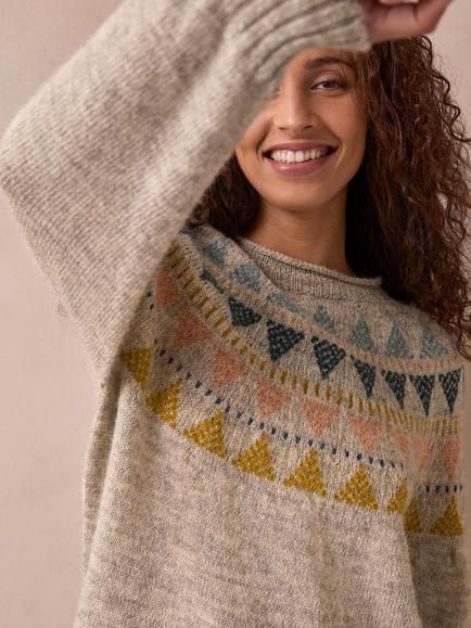 Celtic & Co. Wool Geo Fair Isle Yoke Jumper, Oatmeal - view 2, Oatmeal