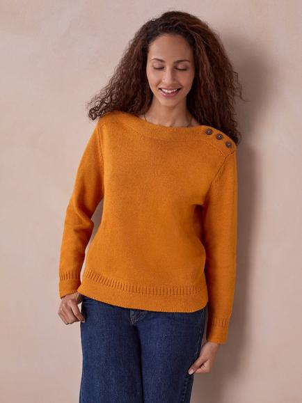 Celtic & Co. Button Detail Gansey Jumper, Golden Yellow, Golden Yellow