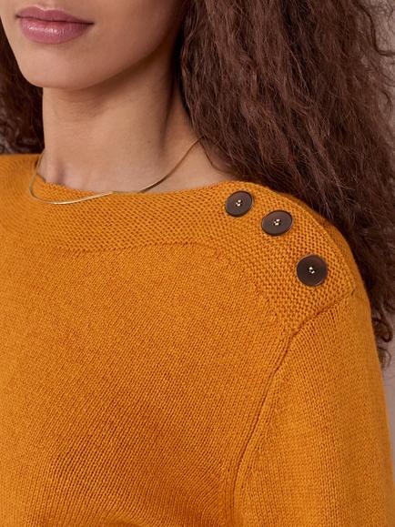 Celtic & Co. Button Detail Gansey Jumper, Golden Yellow - view 2, Golden Yellow