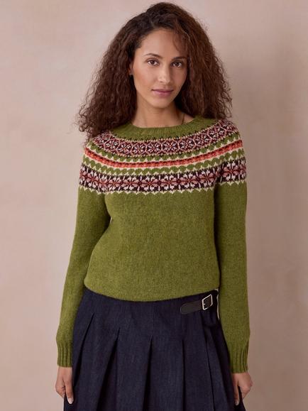 Celtic & Co. Highlands Fair Isle Yoke Pure Wool Jumper, Clover Green