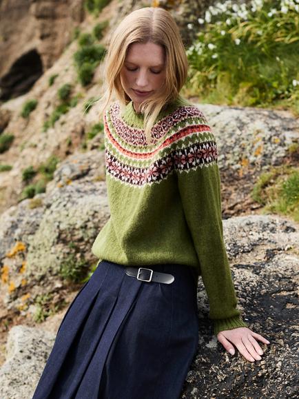 Celtic & Co. Highlands Fair Isle Yoke Pure Wool Jumper - view 2, Clover Green