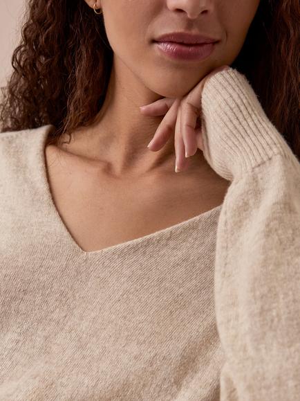 Celtic & Co. Geelong Wool Slouch V-Neck Jumper, Almond - view 2, Almond