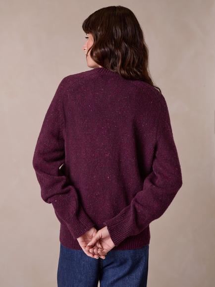 Celtic & Co. Donegal Wool Saddle Shoulder Crew Neck Jumper, Damson - view 2, Damson