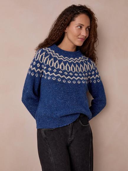 Celtic & Co. Donegal Wool Two Tone Fair Isle Jumper, Ocean, Ocean