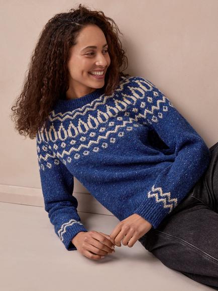 Celtic & Co. Donegal Wool Two Tone Fair Isle Jumper, Ocean - view 2, Ocean