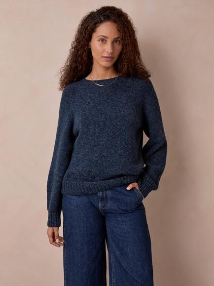Celtic & Co. Weekend Geelong Wool Crew Neck Jumper, Navy Marl, Navy Marl