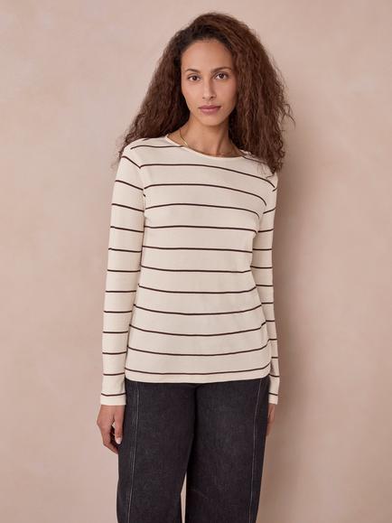 Celtic & Co. Striped Long Sleeve Top, Chalk/Chocolate, Chalk/Chocolate