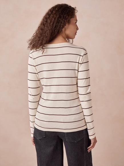 Celtic & Co. Striped Long Sleeve Top, Chalk/Chocolate - view 2, Chalk/Chocolate