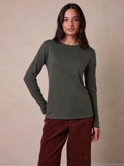 Celtic & Co. Cotton Long Sleeve Top, Olive Green