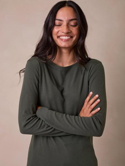 Celtic & Co. Cotton Long Sleeve Top - view 2, Olive Green