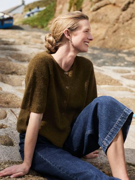 Celtic & Co. Alpaca Blend Short Sleeve Top, Olive - view 2, Olive