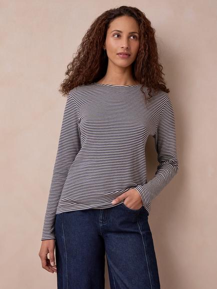Celtic & Co. Breton Striped Long Sleeve Top, Navy Multi, Navy Multi