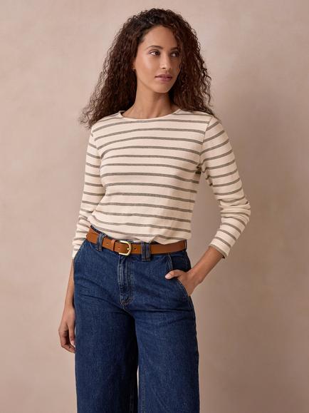 Celtic & Co. Breton Striped Long Sleeve Top, Olive Multi, Olive Multi