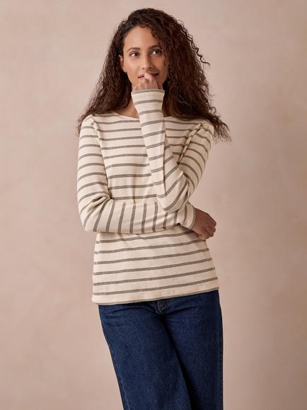 Celtic & Co. Breton Striped Long Sleeve Top, Olive Multi - view 2, Olive Multi