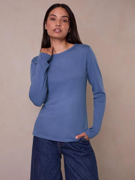 Celtic & Co. Cotton Long Sleeve Top, Slate Blue
