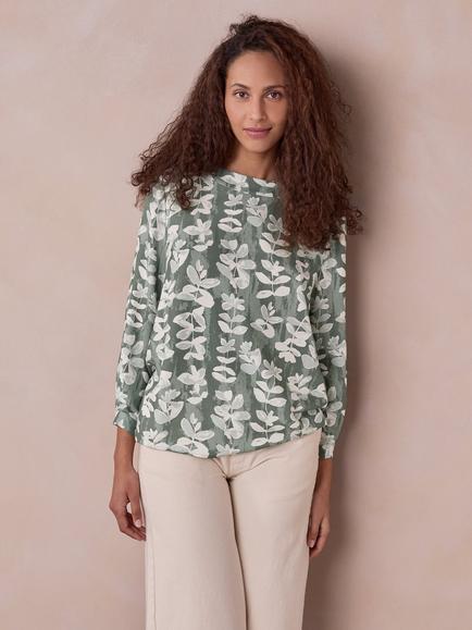 Celtic & Co. Leaf Print Triangle Scarf Top, Teal, Teal