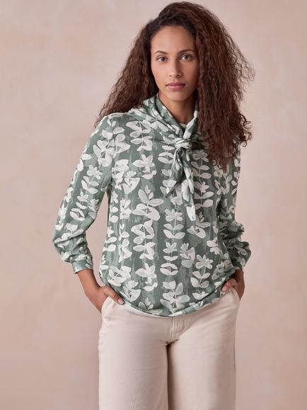 Celtic & Co. Leaf Print Triangle Scarf Top, Teal - view 2, Teal
