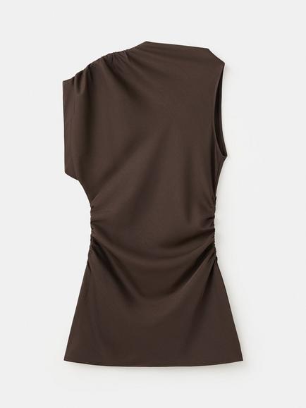 Mango Sleeveless Ruched Mini Dress, Brown, Brown