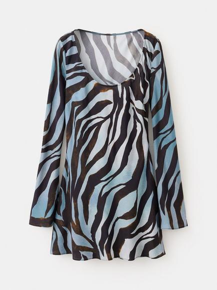 Mango Zebra Print Tunic Dress, Blue, Blue