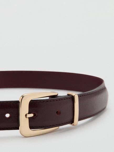 Mango Leather Belt - view 2, Bordeaux