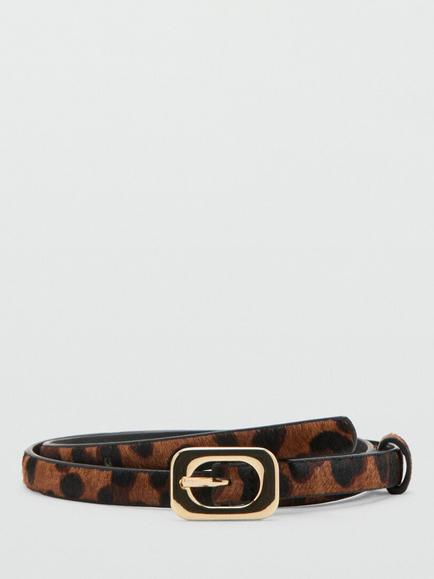 Mango Animal Print Belt, Chocolate, Chocolate