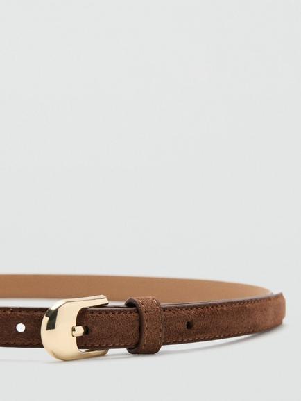 Mango Slim Leather Belt, Brown - view 2, Brown