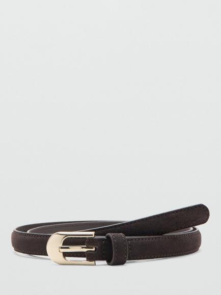 Mango Ultra Slim Leather Belt, Chocolate, Chocolate