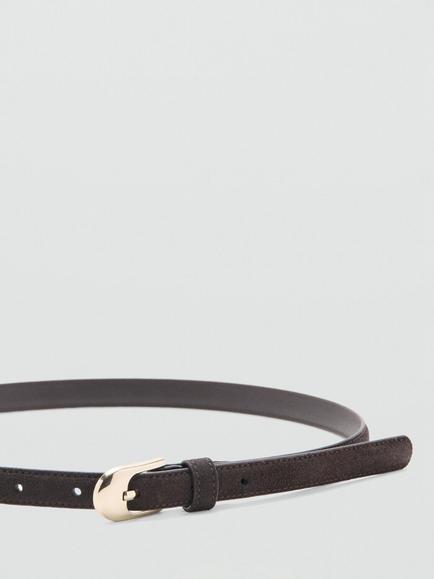Mango Ultra Slim Leather Belt, Chocolate - view 2, Chocolate