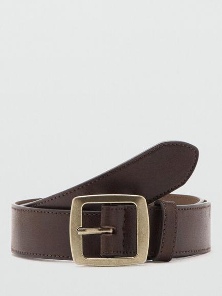 Mango Square Buckle Belt, Chocolate, Chocolate