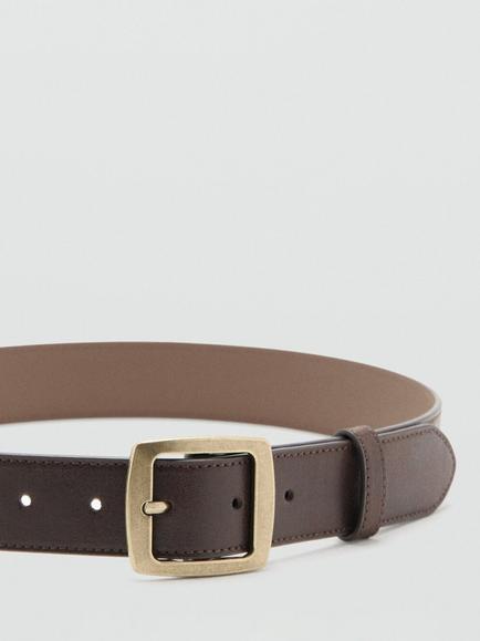 Mango Square Buckle Belt, Chocolate - view 2, Chocolate