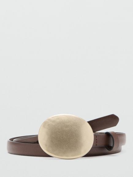 Mango Oval Buckle Belt, Chocolate, Chocolate